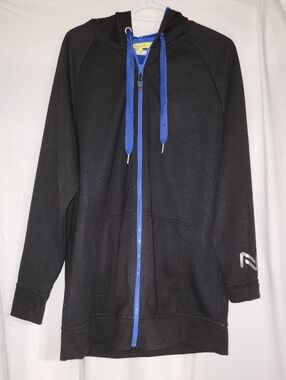 Nola Black Zip-Up Lined Hoodie with Blue Trim